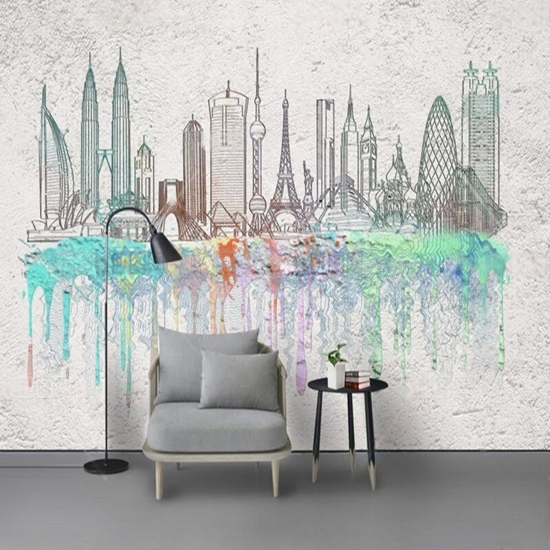 Modern watercolor city silhoue - Commercial Wallpaper Printing recensie en prijs