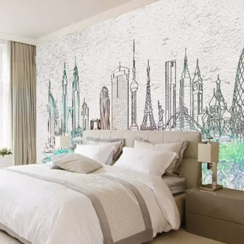Modern watercolor city silhoue - Commercial Wallpaper Printing recensie en prijs