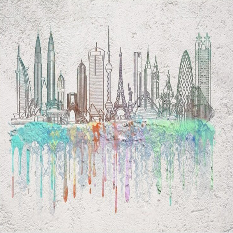 Modern watercolor city silhoue - Commercial Wallpaper Printing recensie en prijs